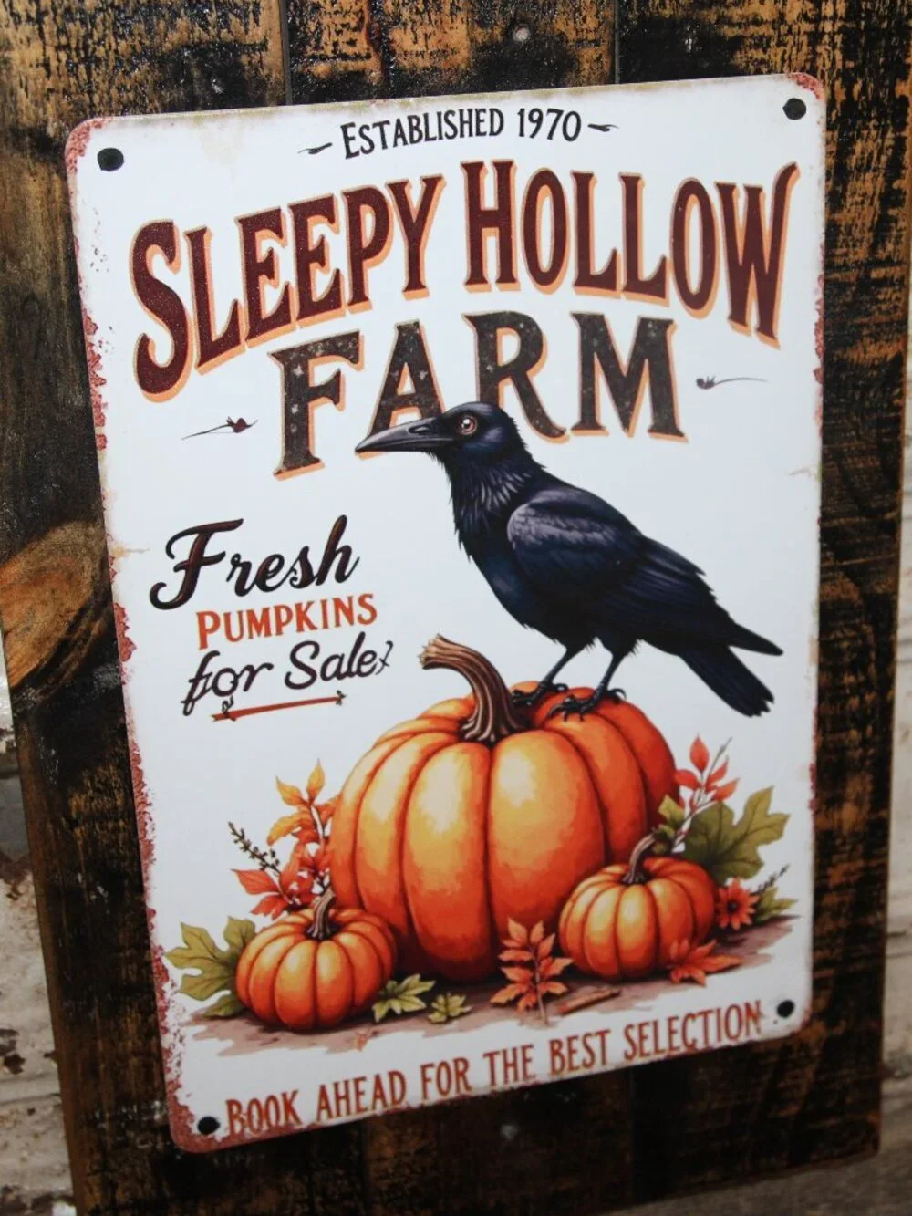 NEW Sleepy Hollow Farm Crow Raven Black Bird Pumpkin Farmhouse Fall Wall Decor